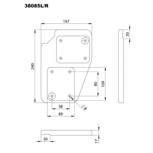 Platine pour roulettes partie Droite dessin technique