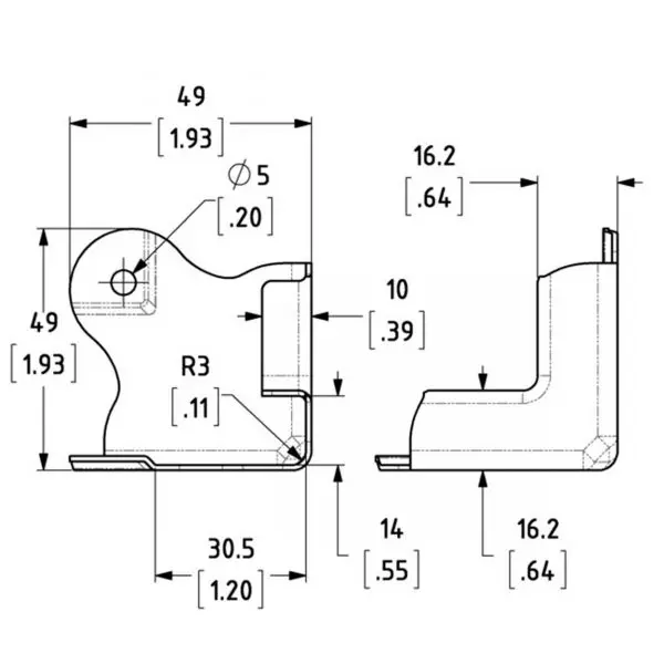 coin 2 pattes pour capot plat c0675-30z plan technique