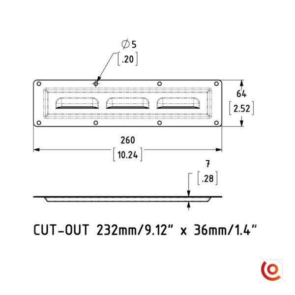 Cuvette à ventilation encastré G1560z pour flight cases fiche technique