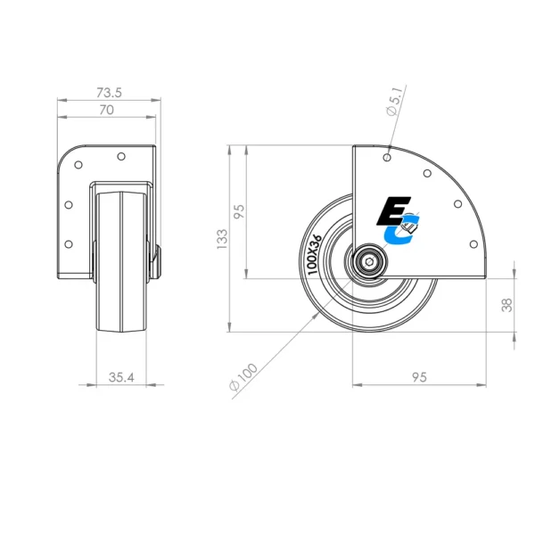 Roulettes de coin encastrable 37300S pour flycase