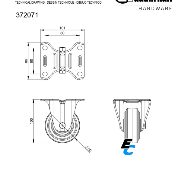 Roulette pivotante sans frein 50 mm de diamètre – Image 2