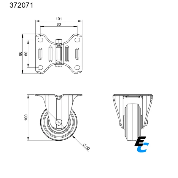 Roulette fixe 80 mm de diamètre – Image 2